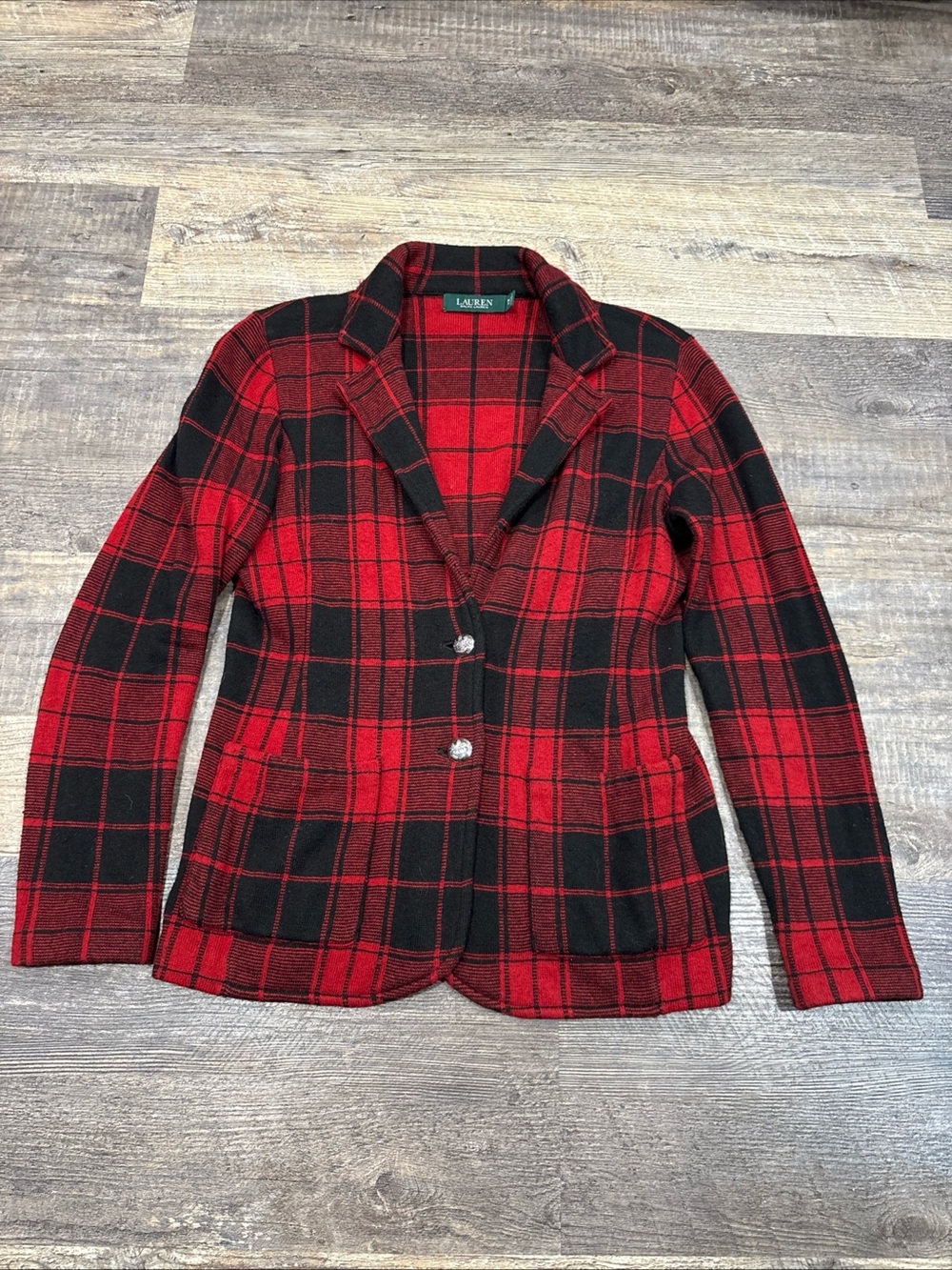 Lauren Ralph Lauren Plaid Blazer Jacket Size PS Petite Women’s Black Red